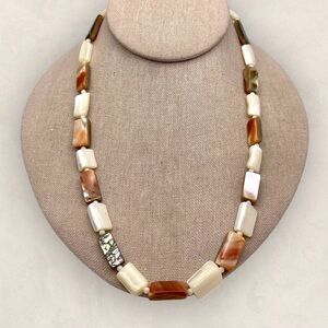 Vintage Mother of Pearl Abalone and Agate Stone Necklace Handcrafted